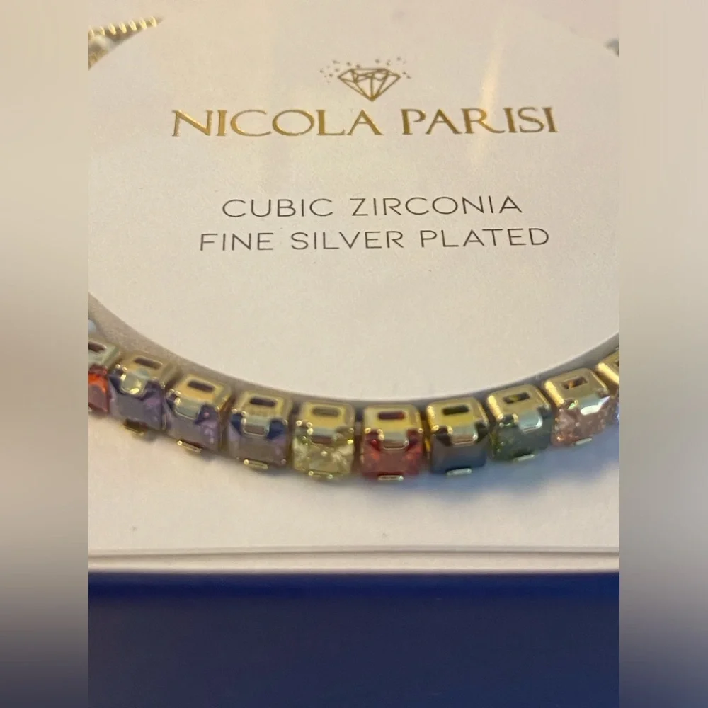 Nicola Parisi Adjustable Rainbow Cubic Zirconium Bracelet - Silver Plated, NIB - Picture 4 of 7